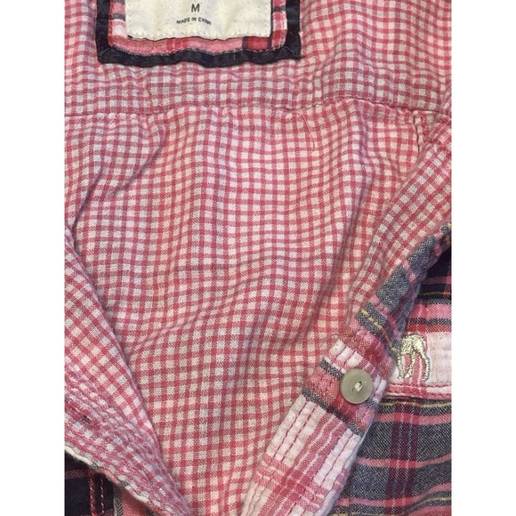 Abercrombie & Fitch Plaid Button-Up Shirt Pink Blue M Flannel Western Wear - Picture 7 of 11